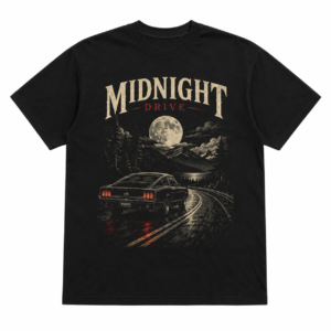 Clothing Bazaar Midnight Drive Vintage Graphic T-Shirt for Men & Women | Premium Cotton Round Neck Half Sleeve Casual Printed Tee