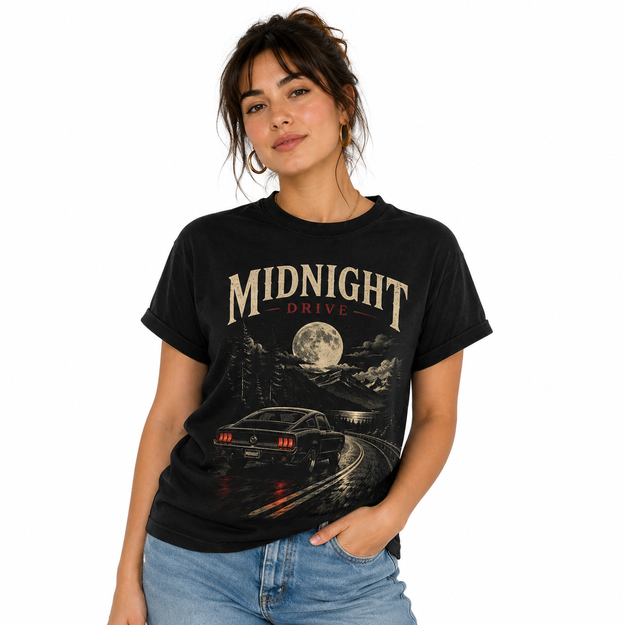 Clothing Bazaar Midnight Drive Vintage Graphic T-Shirt for Men & Women | Premium Cotton Round Neck Half Sleeve Casual Printed Tee - Image 2